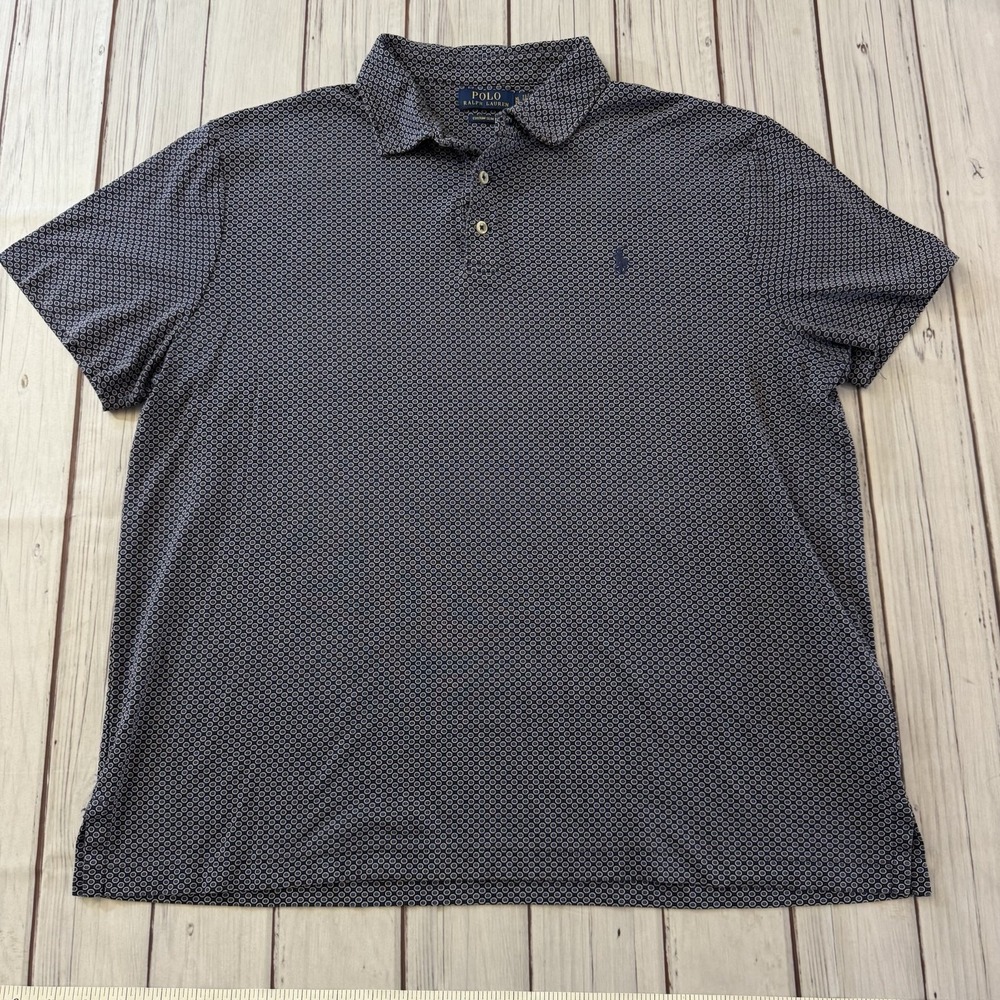 Polo Ralph Lauren Men's Polo Shirt Performance All Over Pattern Blue Size XL